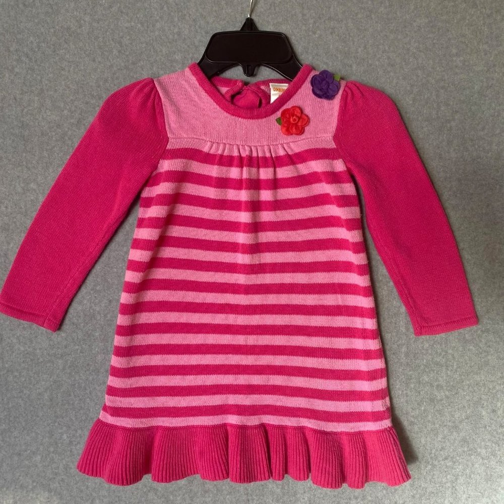 Gymboree Pink Striped Sweater Dress with Flowers Ruffles & Bow Details 4T